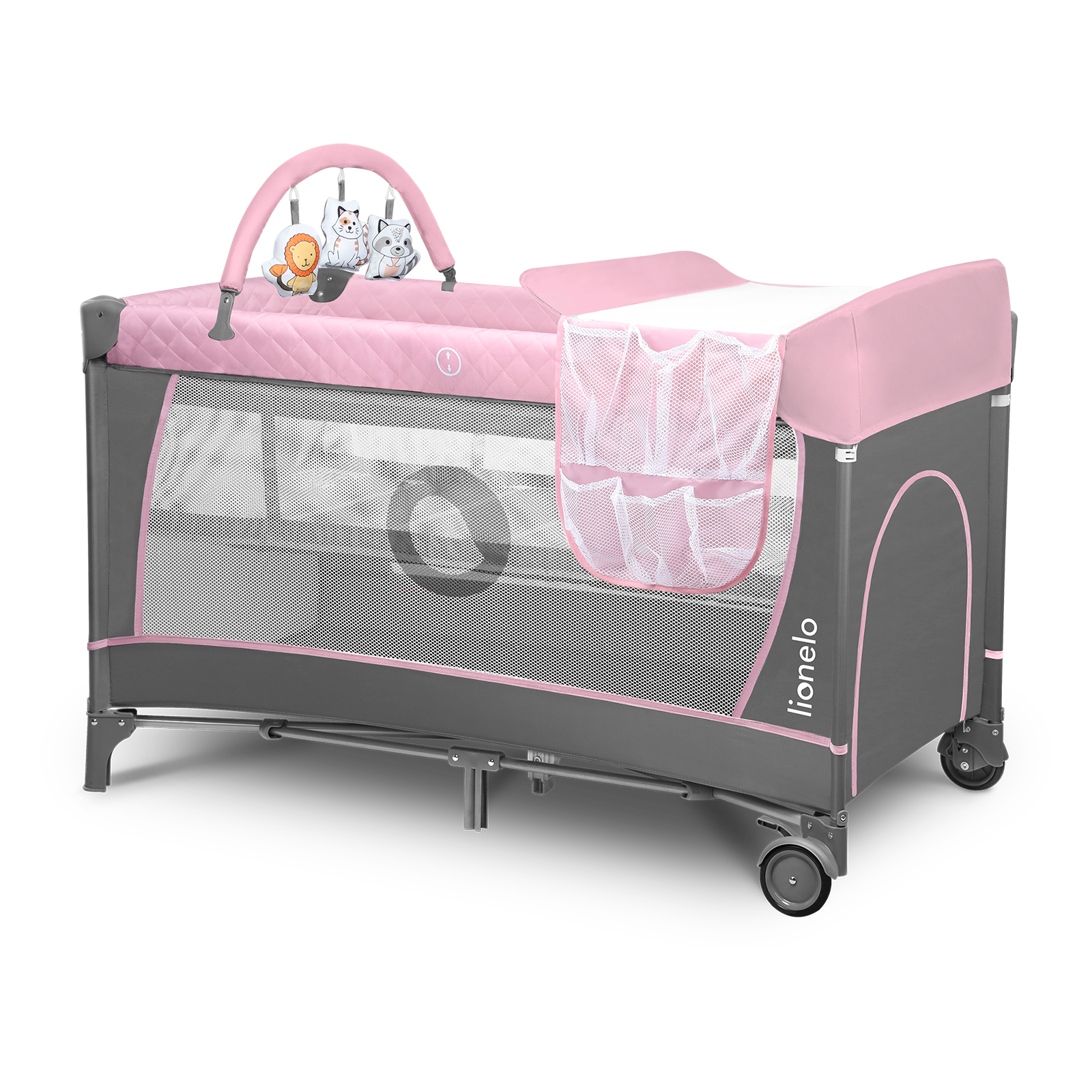 Cuna de Viaje Flower 2 en 1 con Cambiador, Arco de Juguetes y Sistema LockGuard - Ideal para Bebés desde Recién Nacidos hasta 3 Años