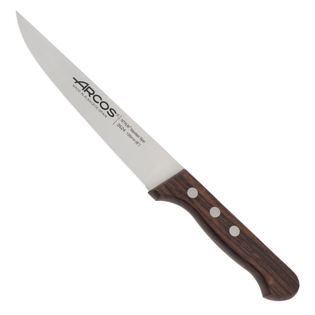 Arcos Cuchillo de Cocina Profesional - Hoja de Acero Inoxidable NITRUM 155 mm - Mango de Madera Palisandro - Serie Atlantico - Corte Preciso y Duradero