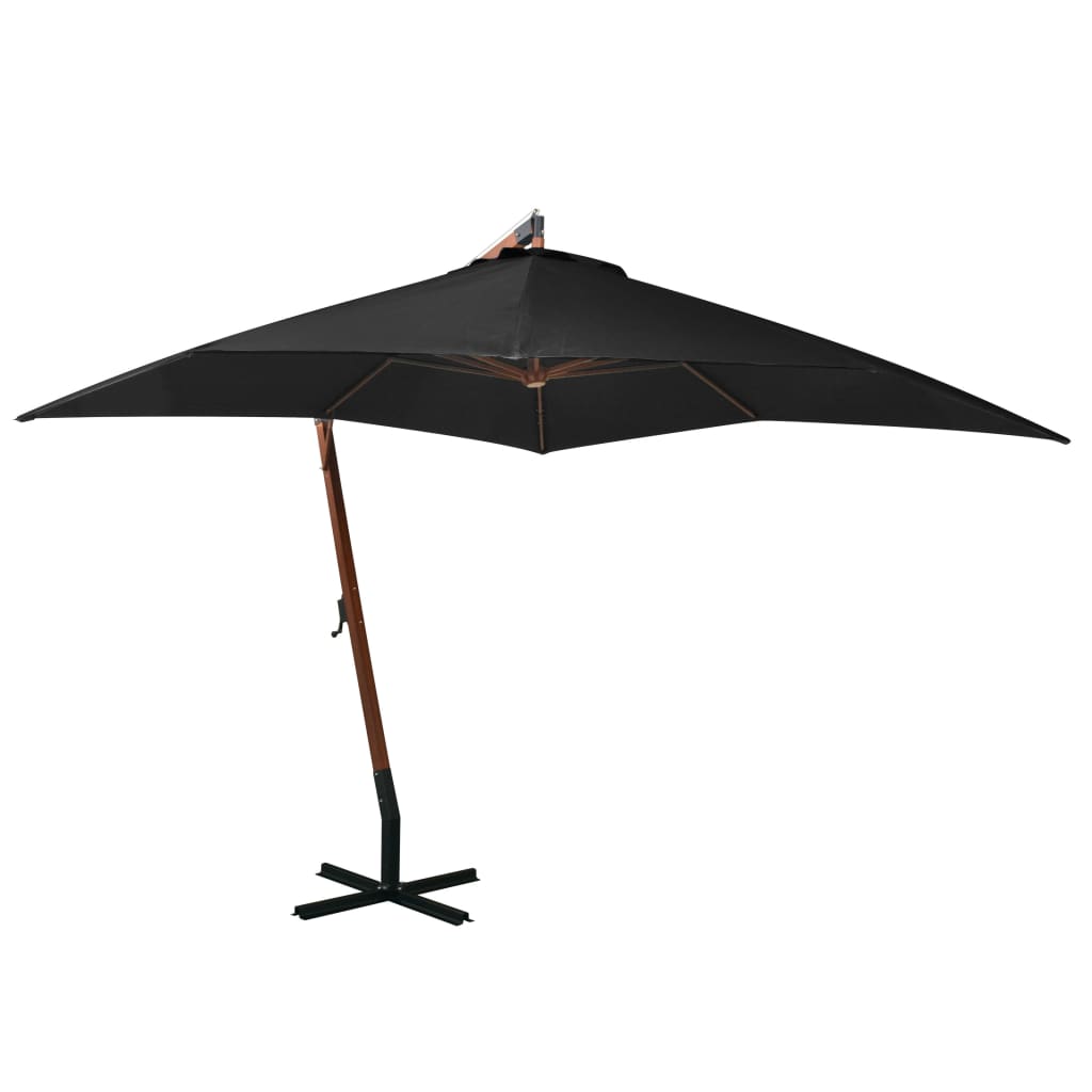 vidaXL Sombrilla de jardín colgante con palo madera abeto negro 3x3 m