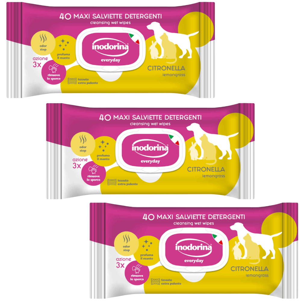 Inodorina 40 Toallitas para Perros, Gatos y Roedores con Aroma a Citronella - Limpieza y Frescura para tus Mascotas.