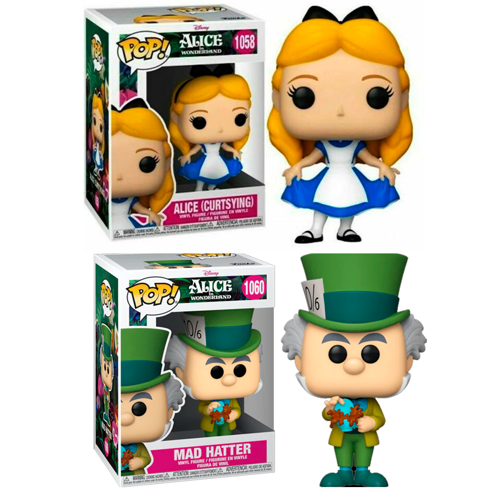Funko  PAck 2 Funkos Alicia y Sombrerero loco Alice Mad Hatter Disney Alicia Pais de las Maravillas Funko Pop Alice Wonderful Land Clásico Dibujos