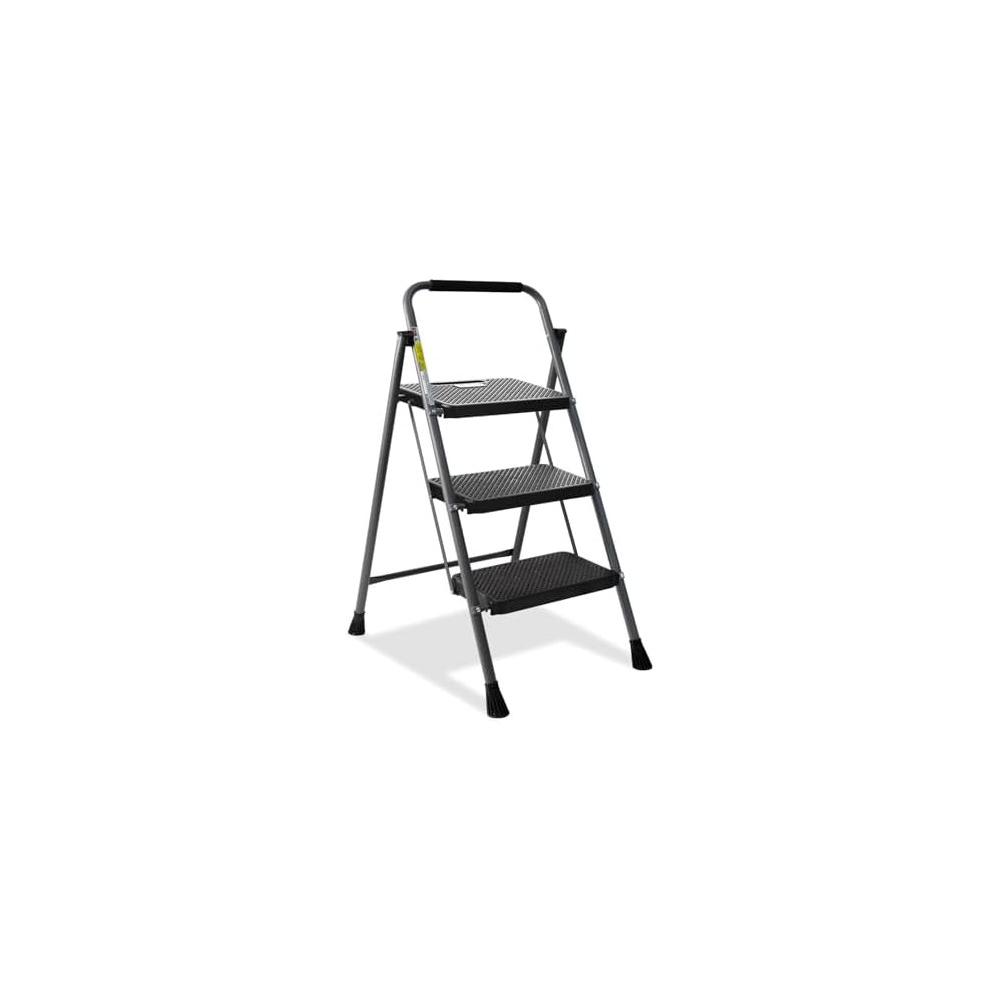 Escalera HELENA - Escalera domestica de hierro con mango y peldaños de plastico. 3 peldaños (Negro)