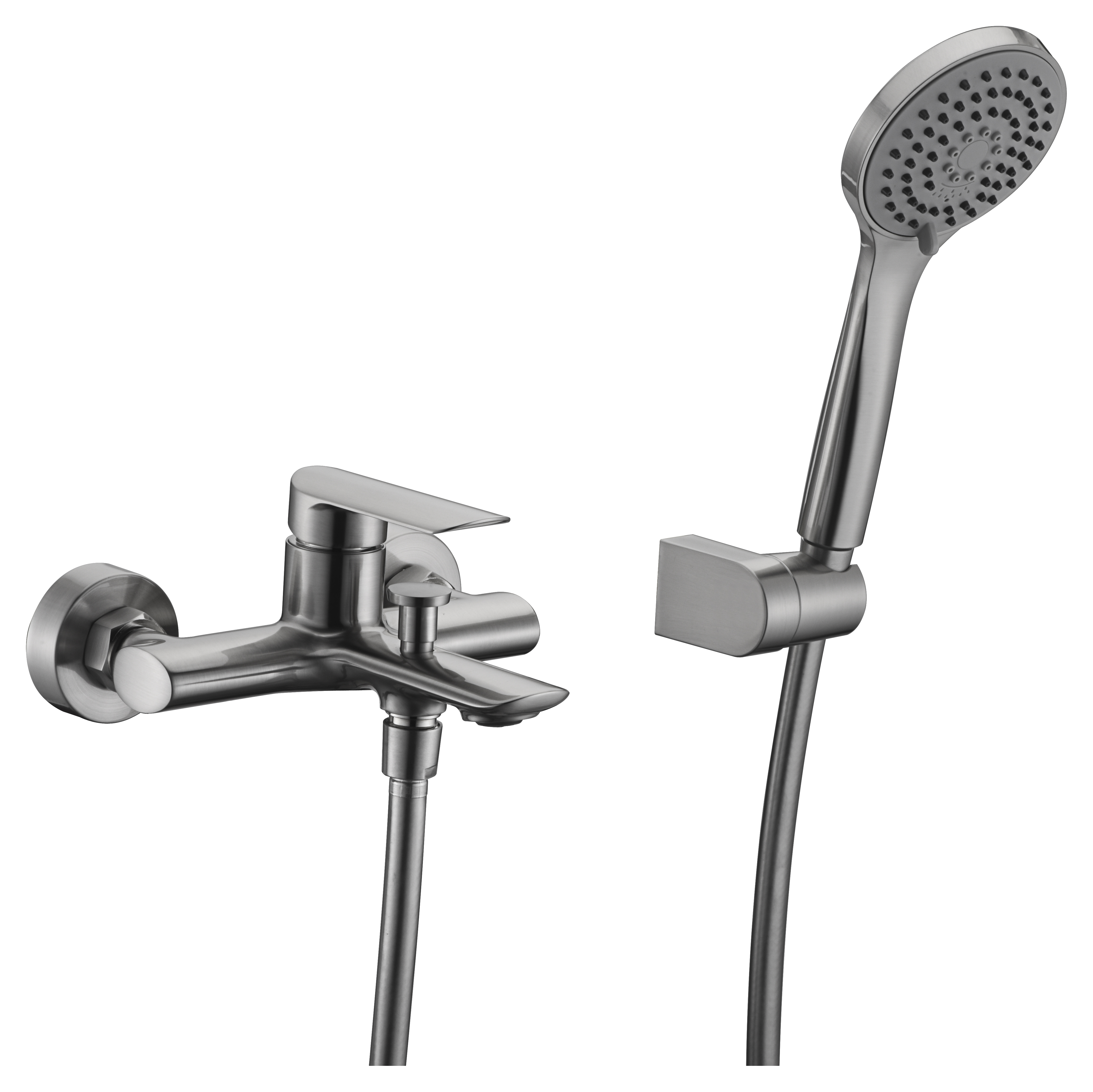 IMEX - Grifo Monomando Ducha con Alcachofa y Flexo  Grifo Mezclador de Bañera y Ducha con Soporte para Alcachofa  Grifería Ducha con Caudal de 12L/min  Serie Ural  Color Niquel
