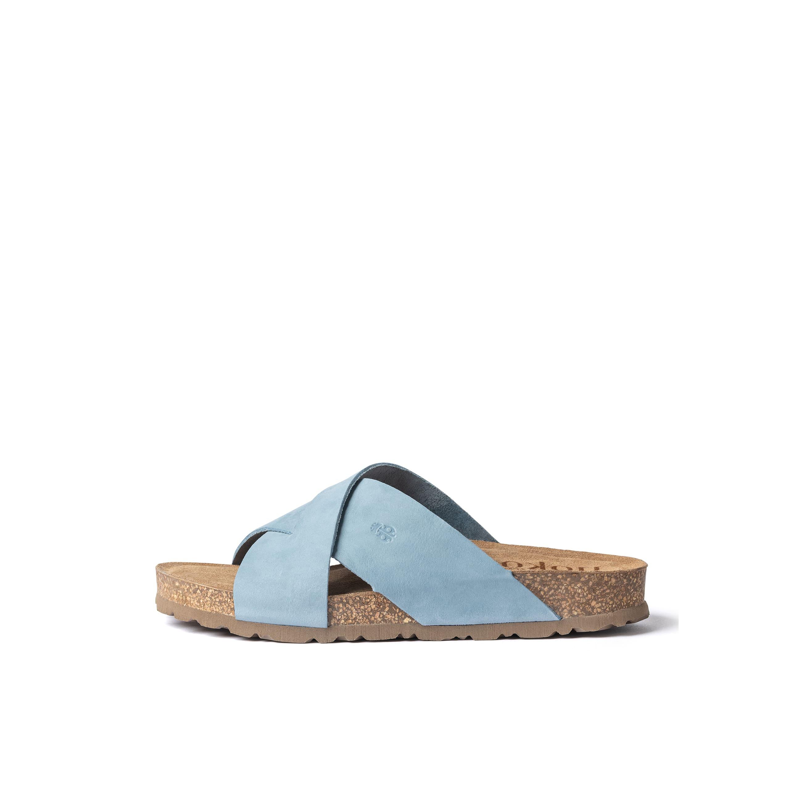 YOKONO sandalia plana JERBA-300 AZUL | Zapatos mujer Primavera-Verano | Piel vacuna  Nobuck | 2 CM