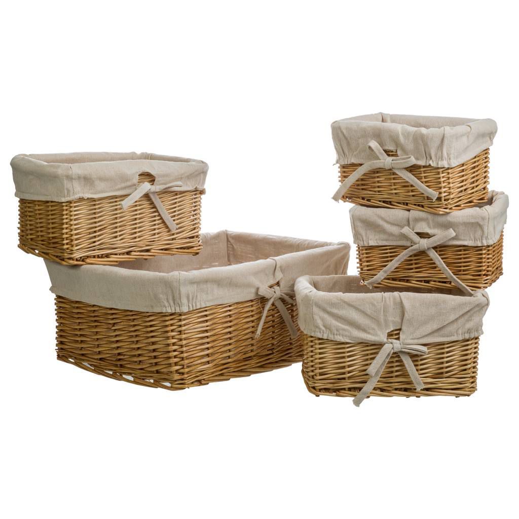 Cestos De Mimbre Buff Forrados Set 5 Pzas 32x42,5x17cm, El mejor complemento para tu hogar