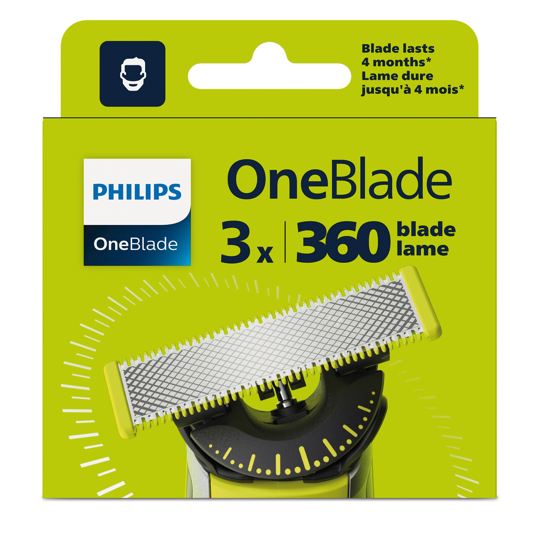 3 recambios cuchilla flexible 360 Philips OneBlade, compatible con todos los mangos