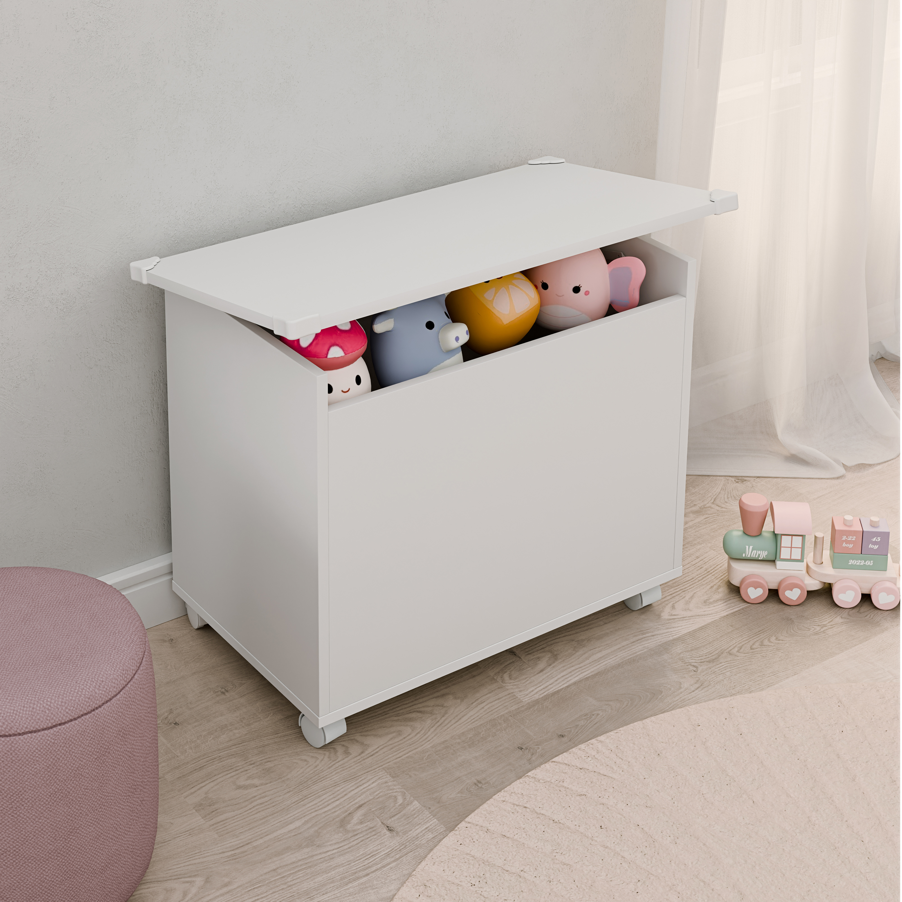 Holztruhe | Maße ca. H. 54 x B. 68 x T. 39 cm | Rollen | Kiste für alle Wohnräume | Aufbewahrungsbox | Kiste - Bosula M