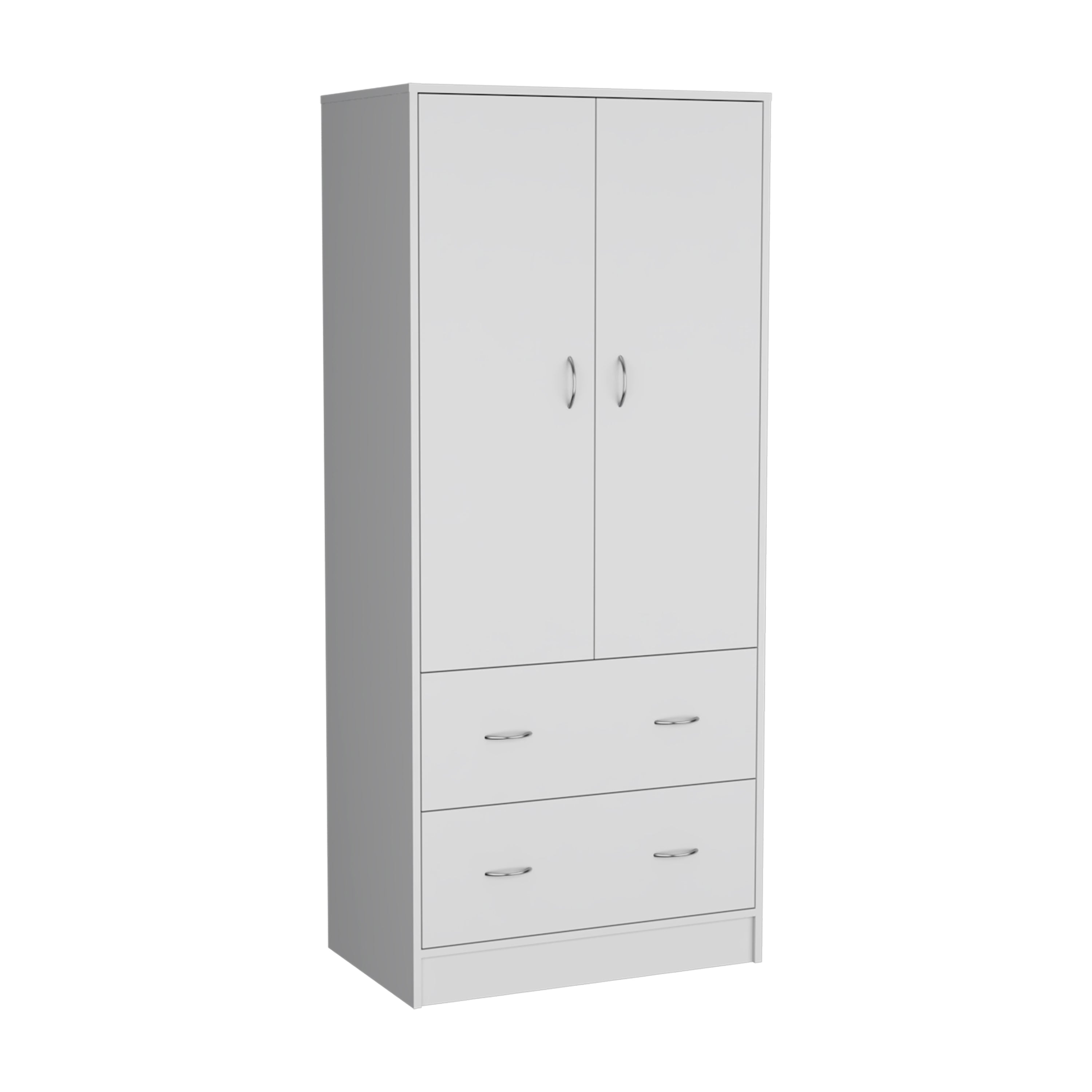 Armario Taly en melamina con 2 puertas ,1 estante, 1 barra para colgar ropa y 2 cajones con rieles metalicos, blanco , 180.1 cm  X 78.7 cm  X 48.4 cm