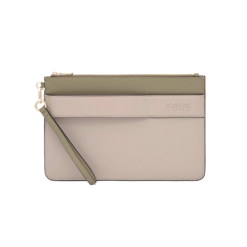 Bolso de Mano Tous Audree Saffiano Beige y Verde 2002360943