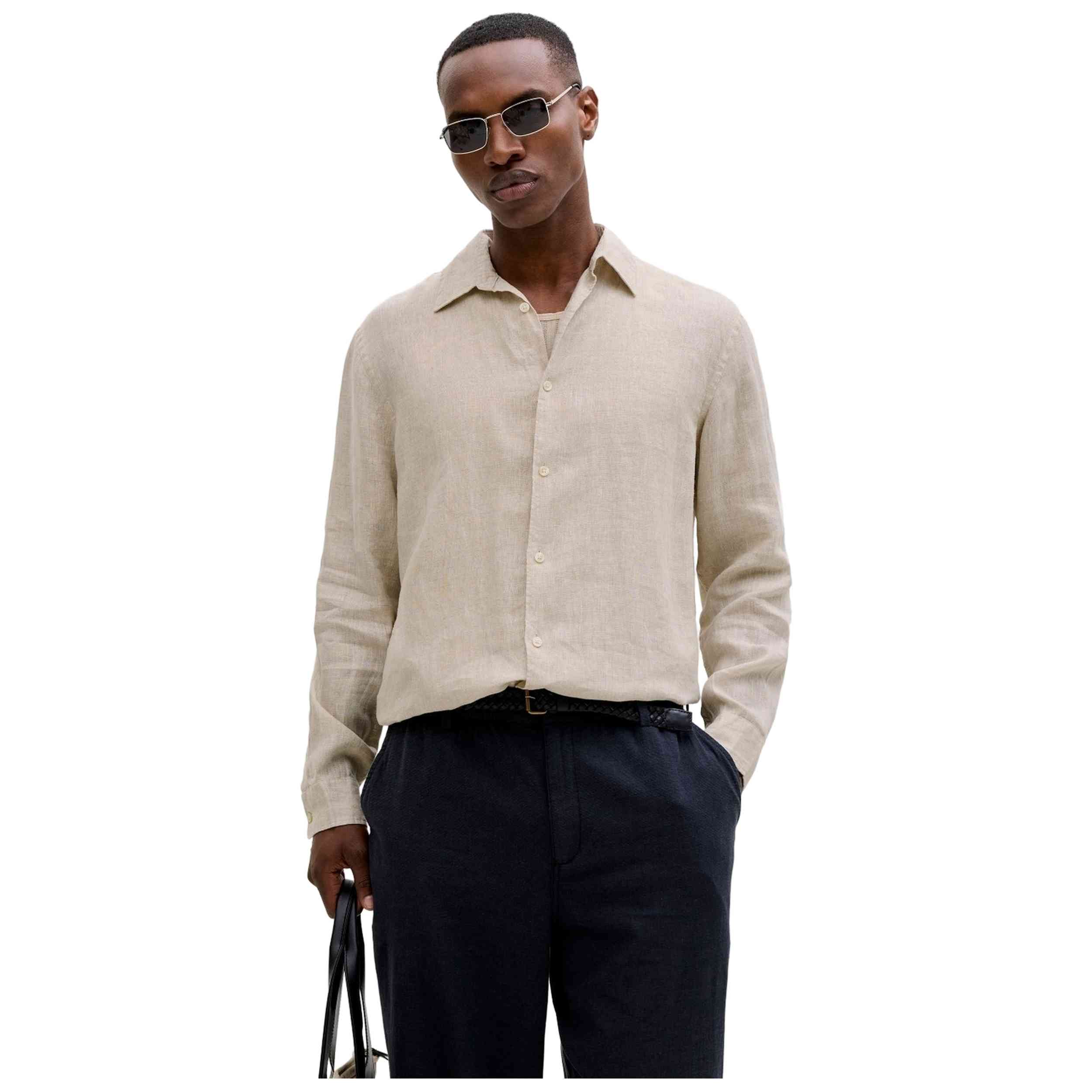 Camisa Jack & Jones modelo Jprblalawrence Linen Ls Shirt en color Beig