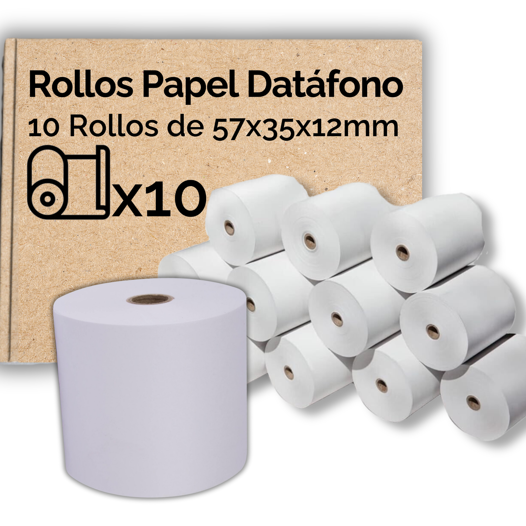 Papel Térmico 57x35x12mm - Papel para Tickets de Datáfonos y TPV - Sin BPA, Calidad y Durabilidad - Packs 30, 20 o 10 Rollos de Papel Termico