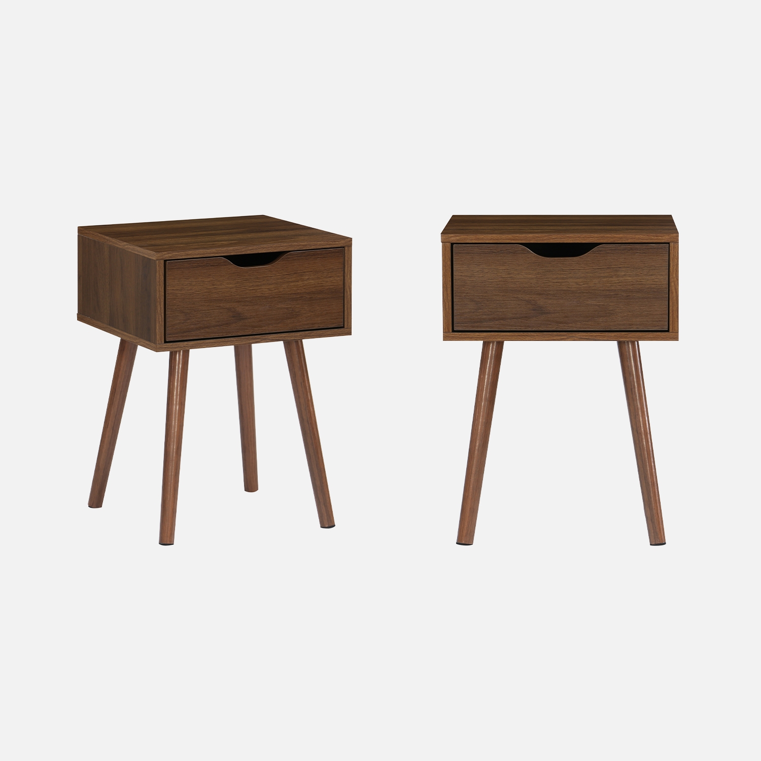 sweeek - Mesita de noche de madera teñida nogal, 1 cajón, set de 2 , Nepal , 39x39x55