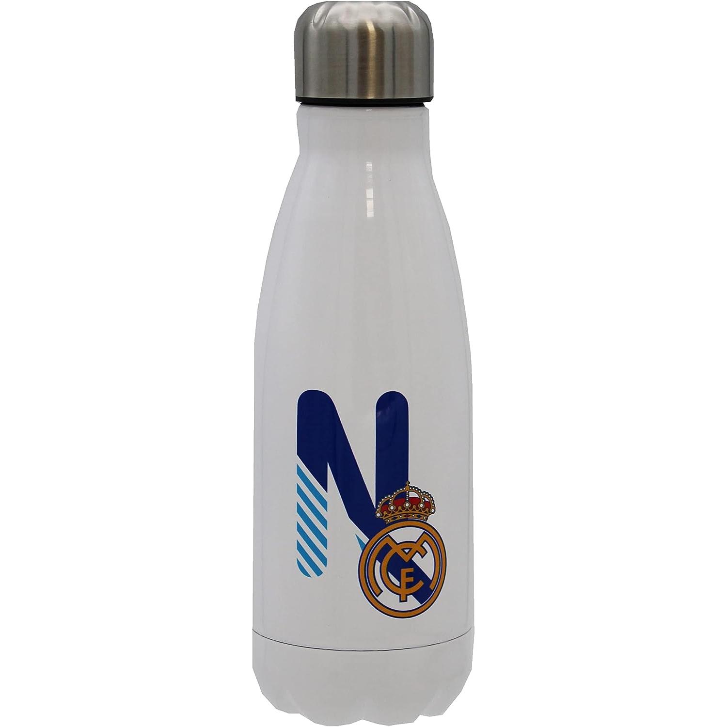 Botella Agua de Acero Inoxidable Real Madrid, Cierre Hermético, Diseño  Letra L en Azul, 550 ml, Color Blanco, Producto Oficial