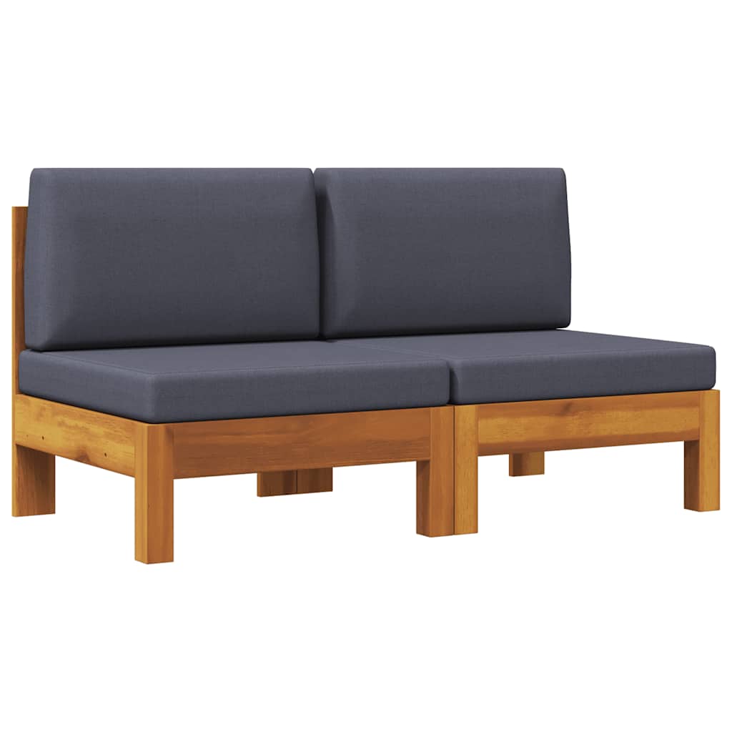 vidaXL Sofá central 2 piezas cojines gris oscuro madera de acacia