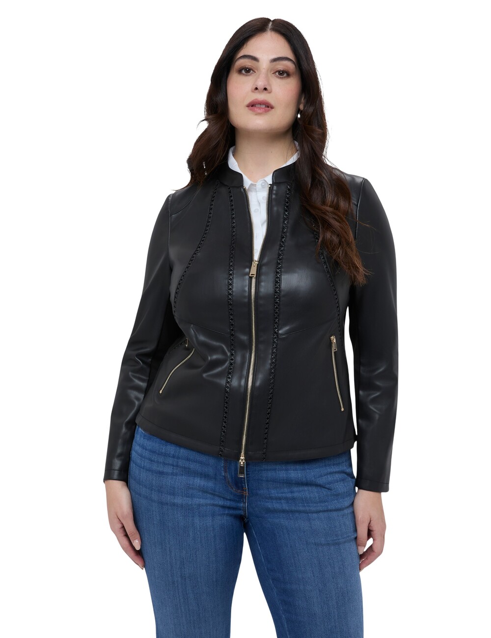 Fiorella Rubino - Chaqueta biker con detalles trenzados e insertos stretch