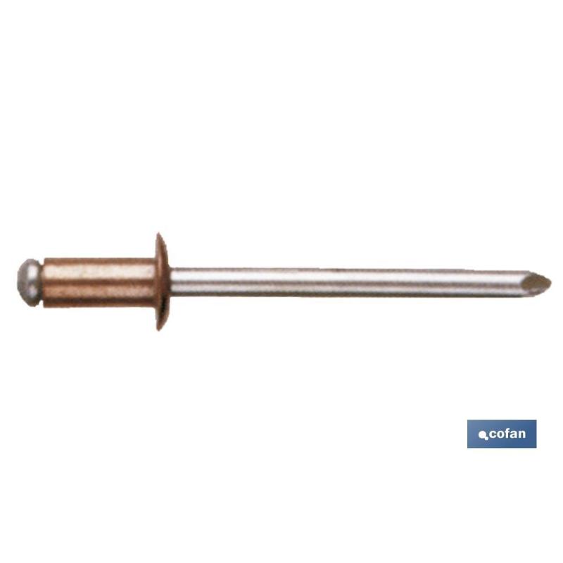 Remache cobre acero 4 x 16 mm   caja 500 unid.