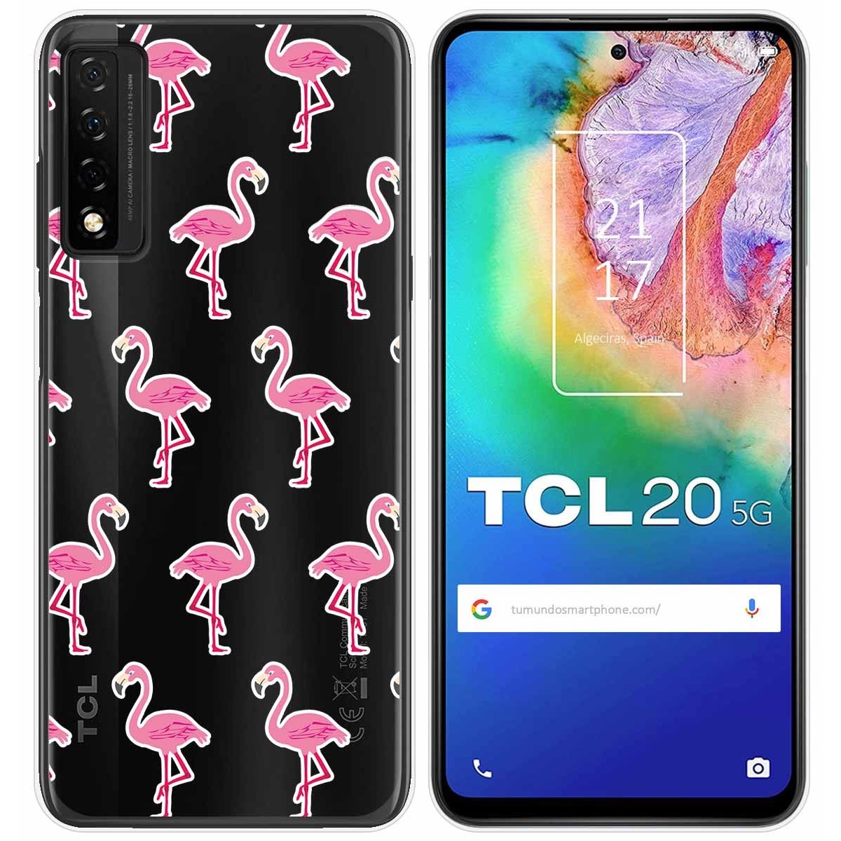 Tumundosmartphone Funda Gel Transparente para TCL 20 5G diseño Flamenco Dibujos
