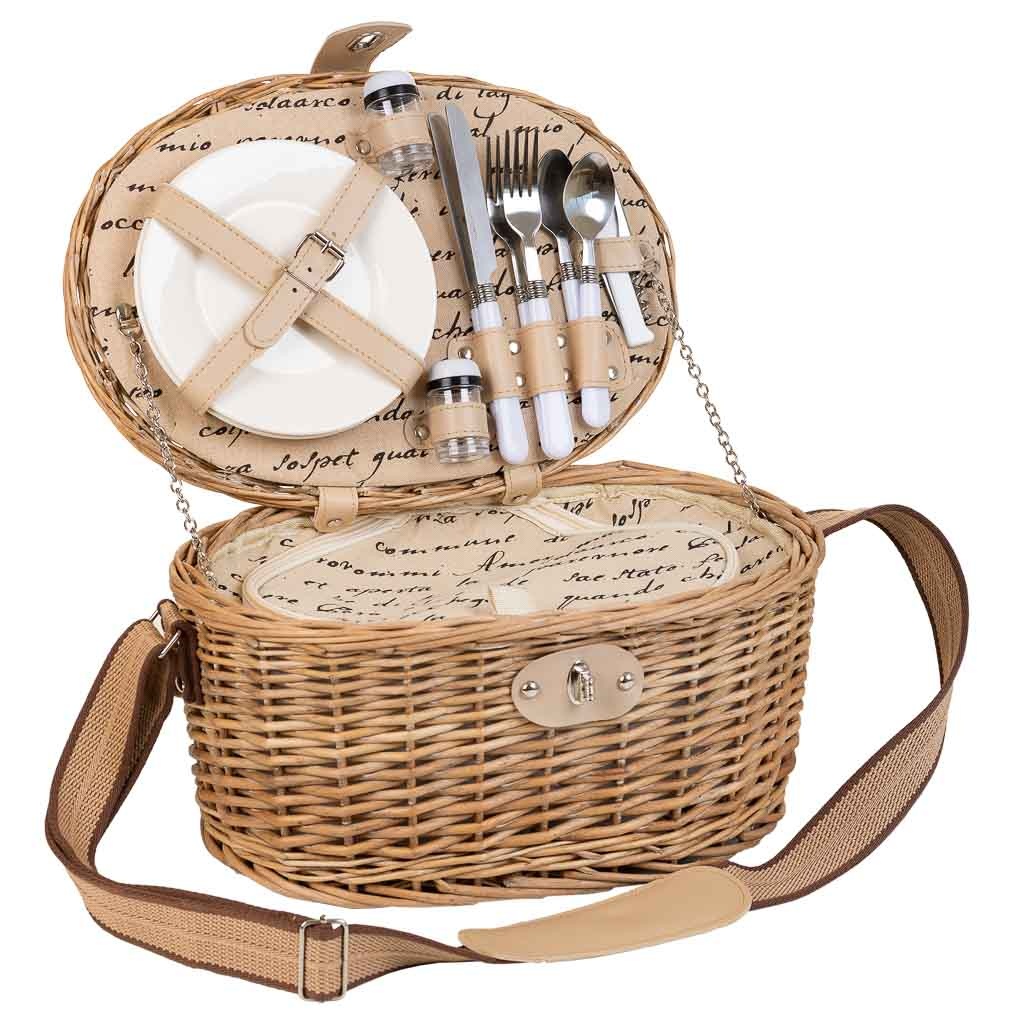 WANDERLUST DECO Cesta de Picnic Natural para 2 Personas - Diseño Moderno y Práctico