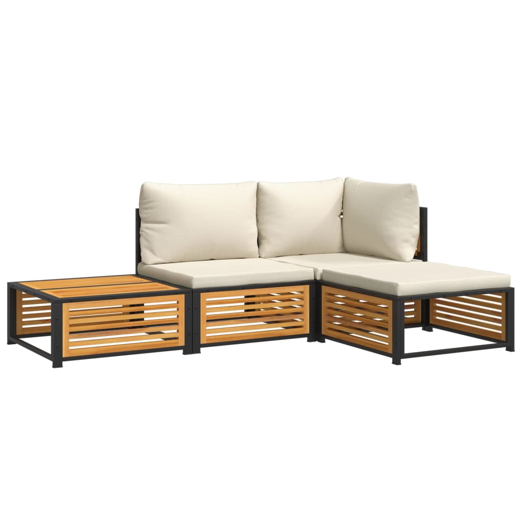 vidaXL Set sofás de jardín con cojines 4 pzas madera maciza de acacia