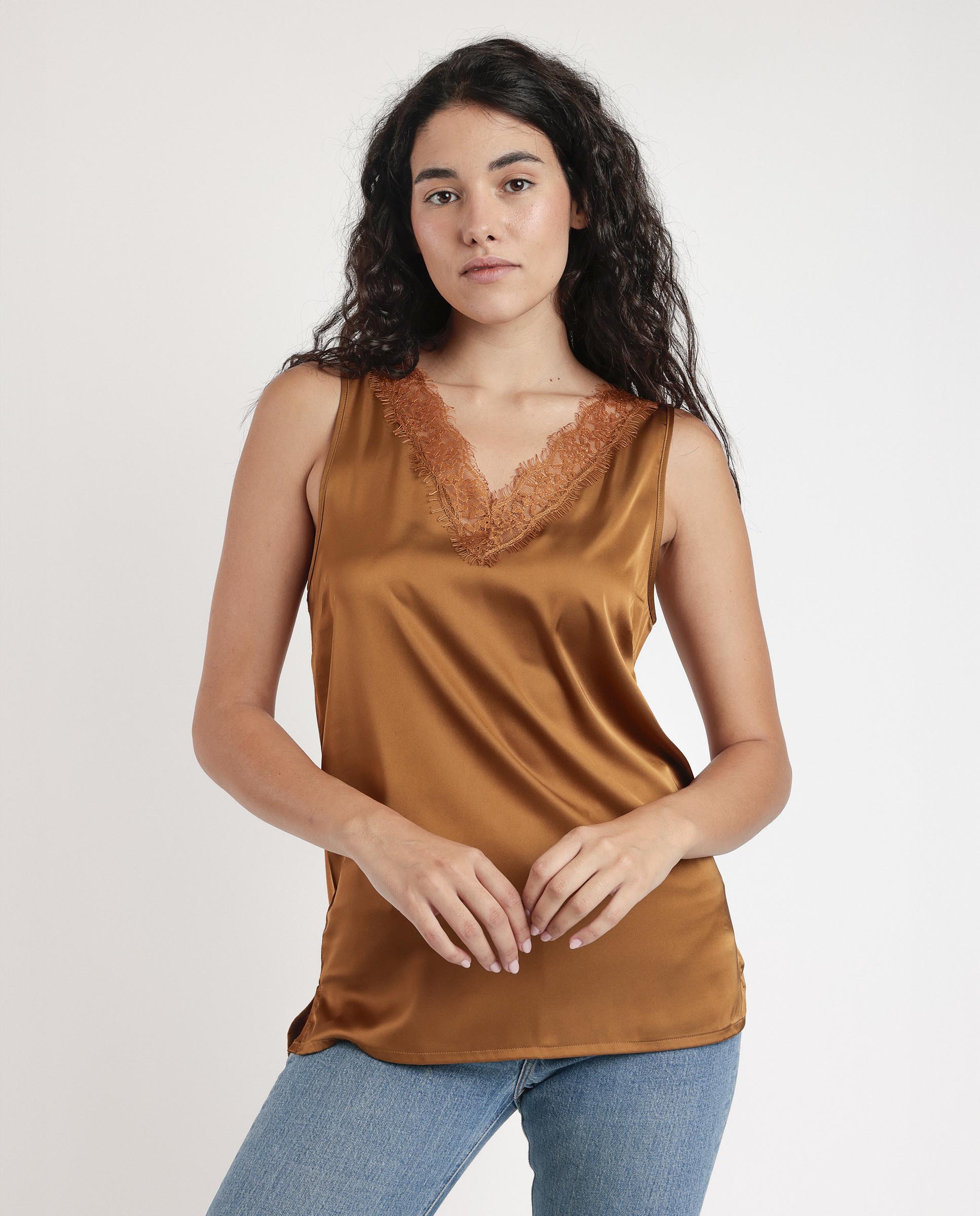 ADMAS Camiseta Sin Mangas Satin Lace para Mujer