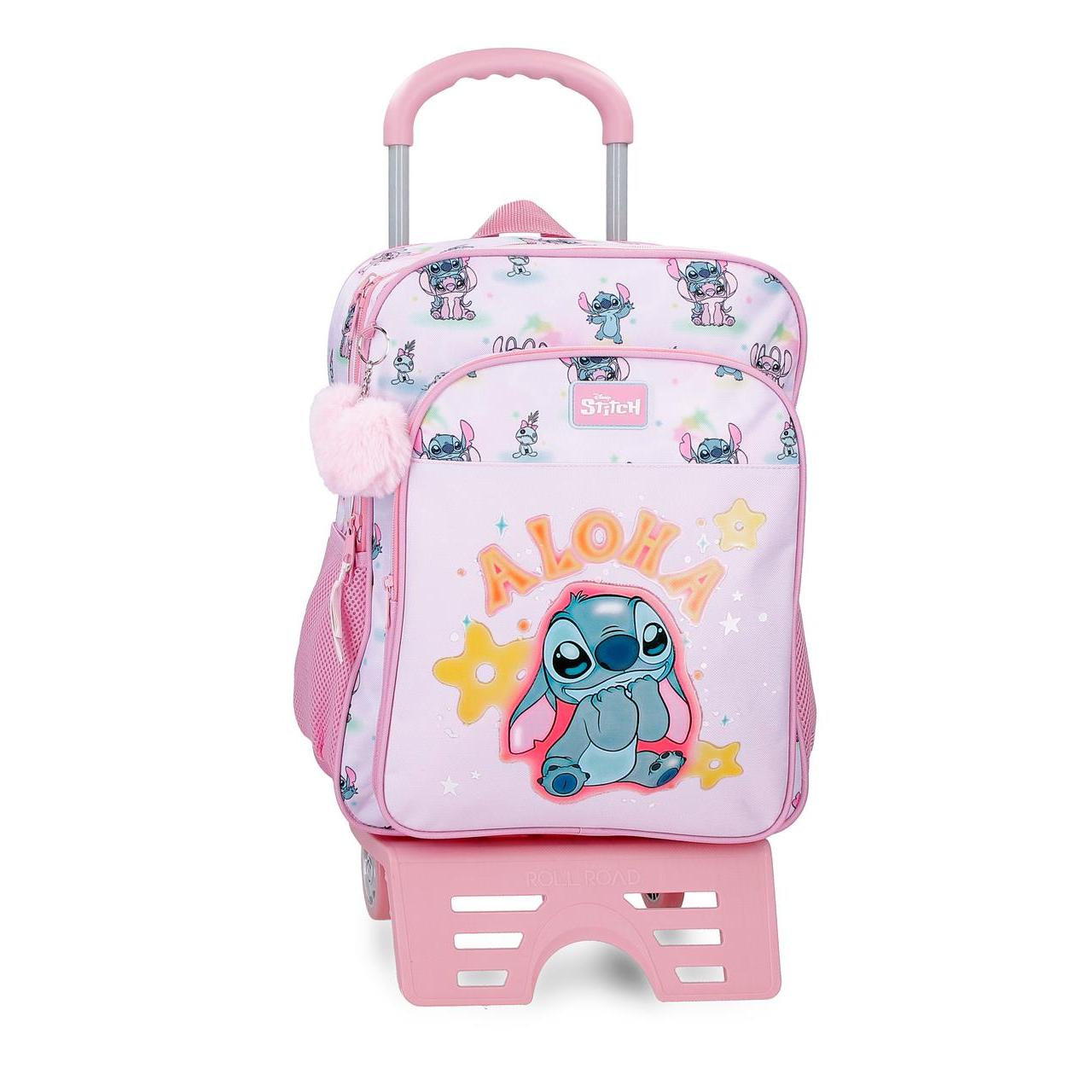 Mochila escolar con carro Stitch You & Me 30x40x13cm Malva