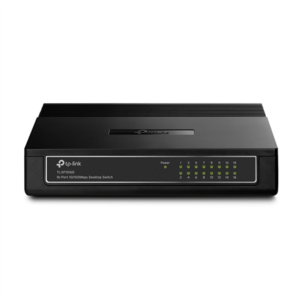 TP-LINK | Switch | TL-SF1016D | Escritorio | Número de puertos 10/100 Mb/s (RJ-45): 16 | Número de puertos 1 Gb/s (RJ-45) | Número de puertos SFP | Número de puertos PoE | Número de puertos PoE+ | Tipo de fuente de alimentación: Externa