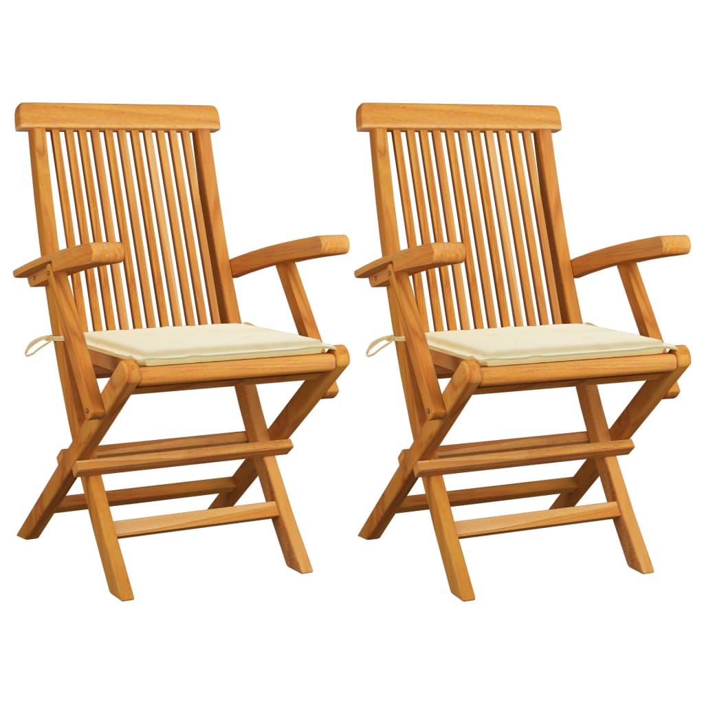 vidaXL Sillas de jardín 2 uds madera maciza de teca con cojineses