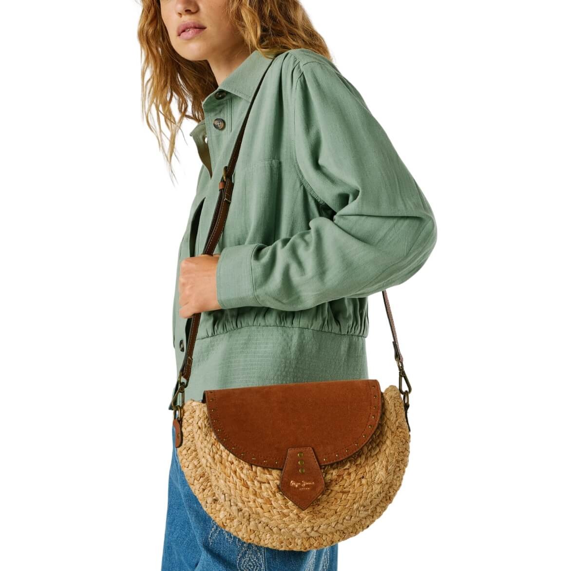 Bolso Bandolera En Yute Saddie Barker Tan Brown De