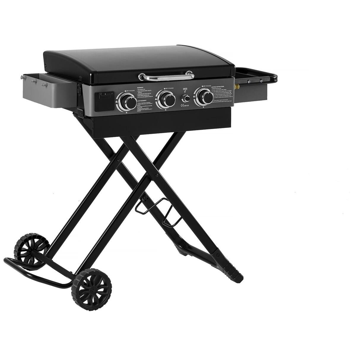 Habitat y Jardin - Plancha de gas con carro plegable y portátil "Firo" - 7,5 kw - Negro