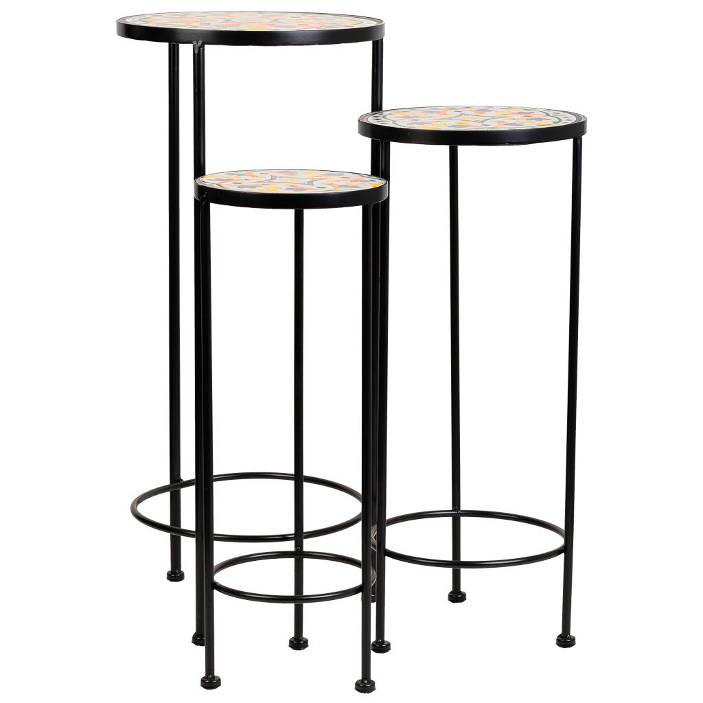 Wonderlust Deco - Set 3 soportes de mosaico y metal verde oscuro Verde oscuro D30x68h-D25x57h-D20x51h cm