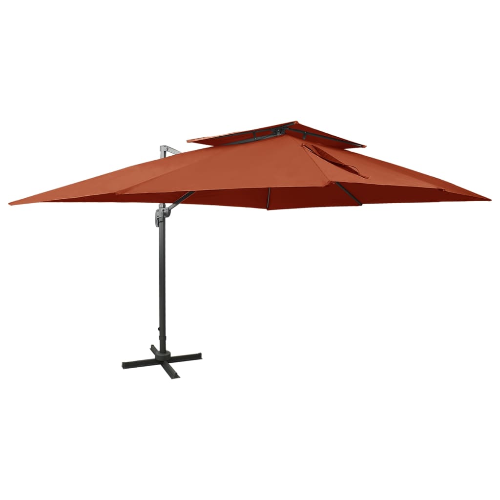 vidaXL Sombrilla de jardín voladiza con doble techo terracota 400x300 cm