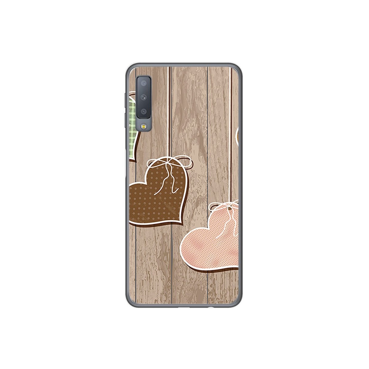 Tumundosmartphone Funda Gel Tpu para Samsung Galaxy A7 (2018) Diseño Corazones Madera Dibujos