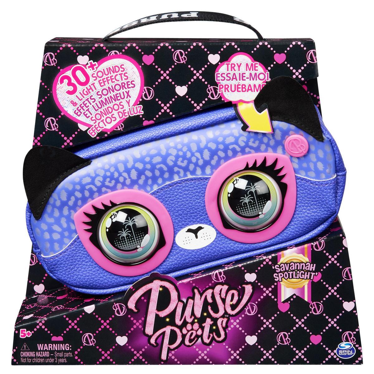 SPIN MASTER - PURSE PETS - BOLSO MASCOTA INTERACTIVA - RIÑONERA - Bolso niña bandolera y Mascota Interactiva Cheetah Savannah Spotlight con más de 30 Sonidos y Reacciones - 6066544 - Juguetes niña +5 Años