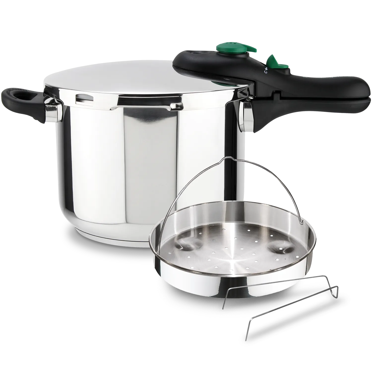 Magefesa DYNAMIC - Olla Express Rápida + Cestillo Vaporera, Acero Inoxidable 18/10, Eficiencia Energética, Todo tipo de cocinas, Inducción