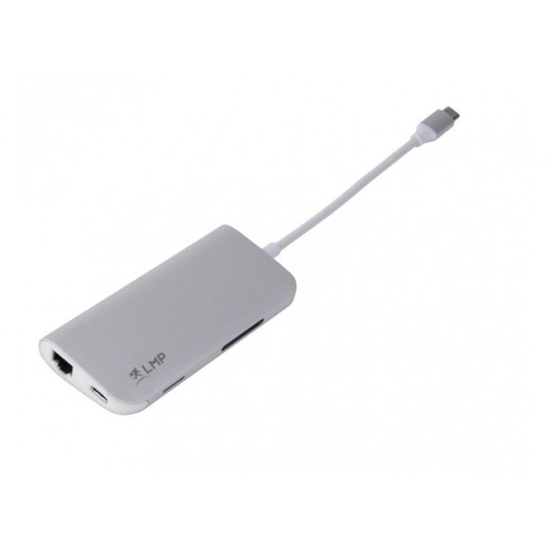 Mini Dock USB-C de 8 puertos con HDMI, 3x USB 3.0, Ethernet, SD / MicroSD, carga USB-C, Plateado