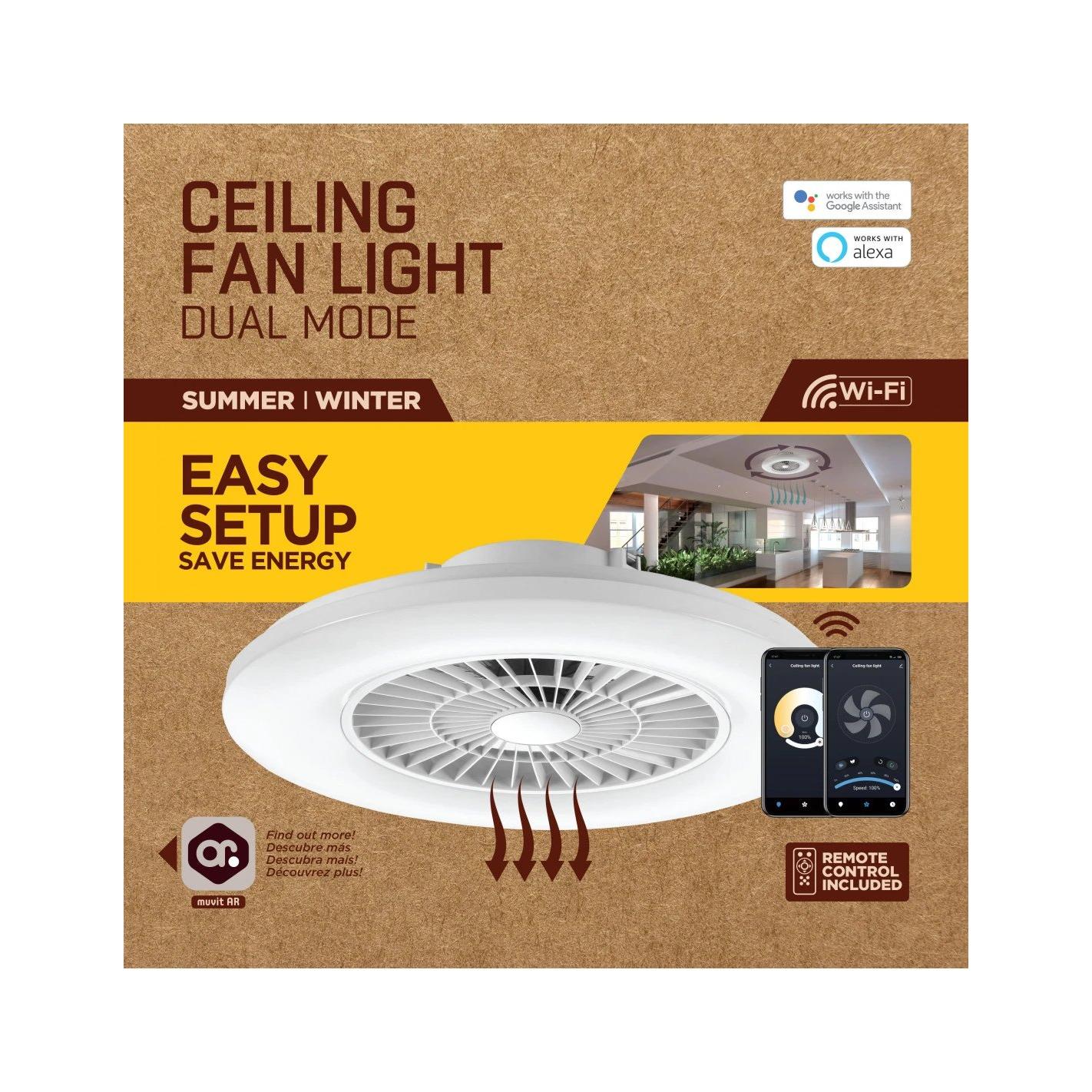 Iluminación Smart Home Lámpara de techo con ventilador LED Wi-Fi, Infrarrojos 40 W Cubierta opalina Circular muvit 323115-2  | 20 IP, Control por app