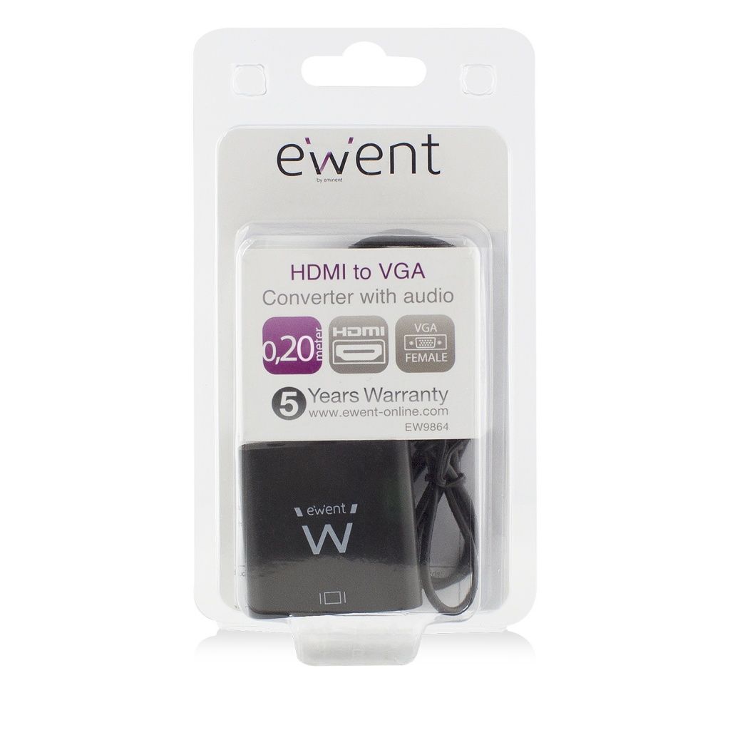 Ewent - Adaptador CA11534691 HDMI a VGA con audio 3.5 mm, soporte 4K, plug and play sin controladores, compatible con MacBook y Dell XPS, longitud 15 cm