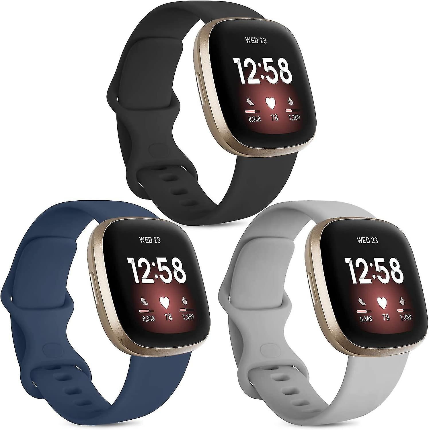 [3-Pack] Wristband Compatible with Fitbit Versa 3 Wristband / Fitbit Sense Wristband, Soft Silicone Replacement Wristband S