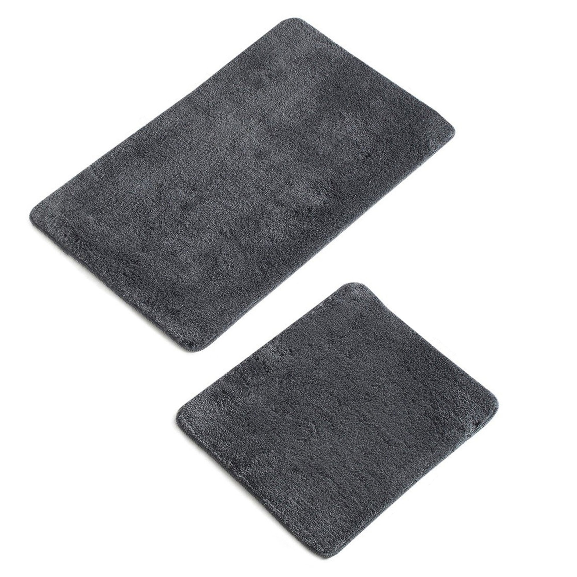 Wellhome - Set de Alfombras de Baño (2 Piezas) Antracita - ACRÍLICO - Antibacteriano - Suela Antideslizante - Lavable a Máquina