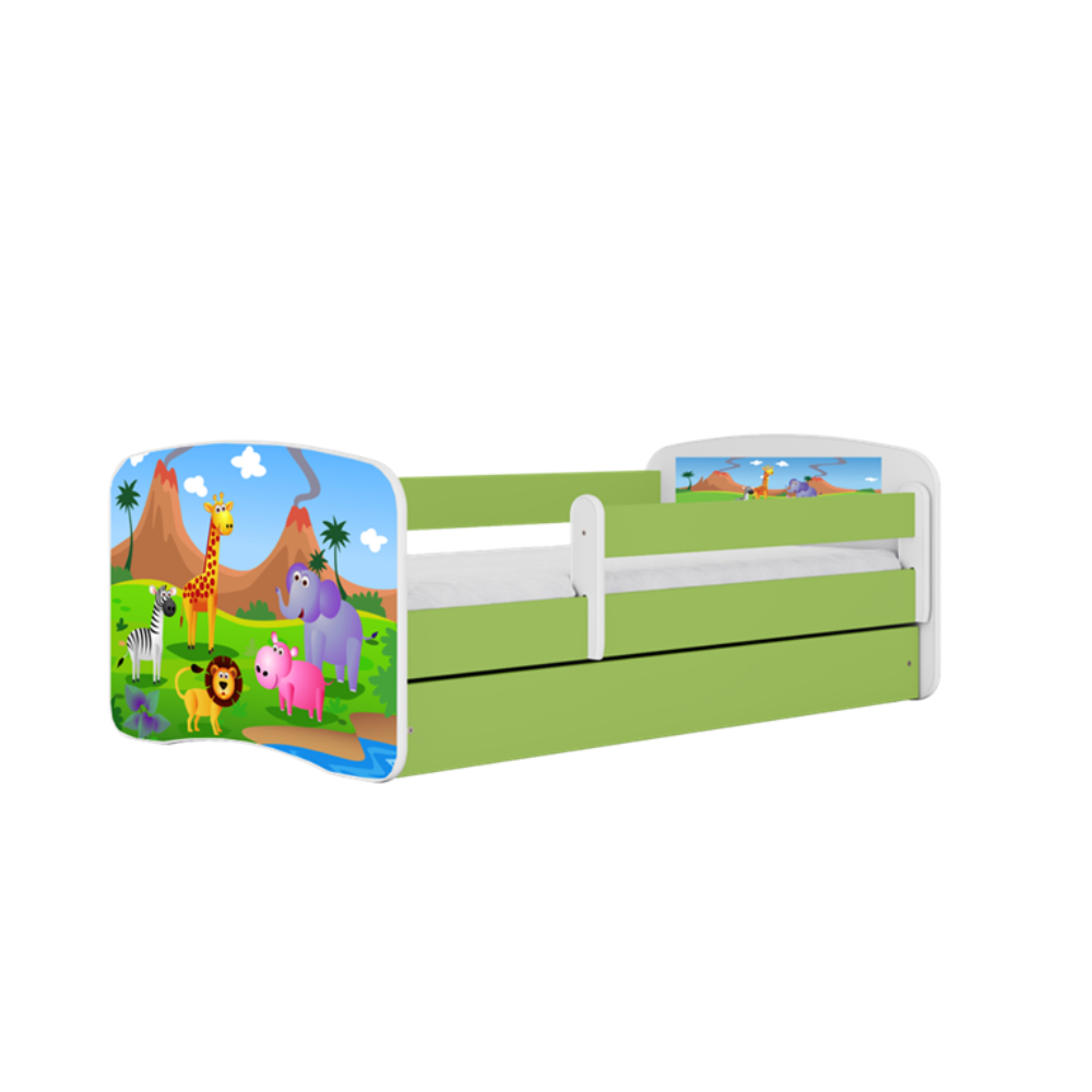 Cama 140 x 70 cm Kocot Kids com colchão BabyDreams Safari Green