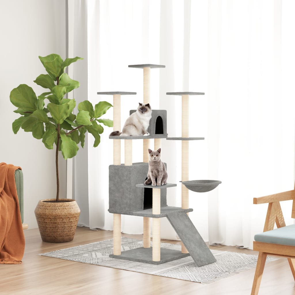 vidaXL Rascador para gatos con postes de sisal 154 cm torre para gatos Color Crema,  Gris claro,  Gris oscuro y mas