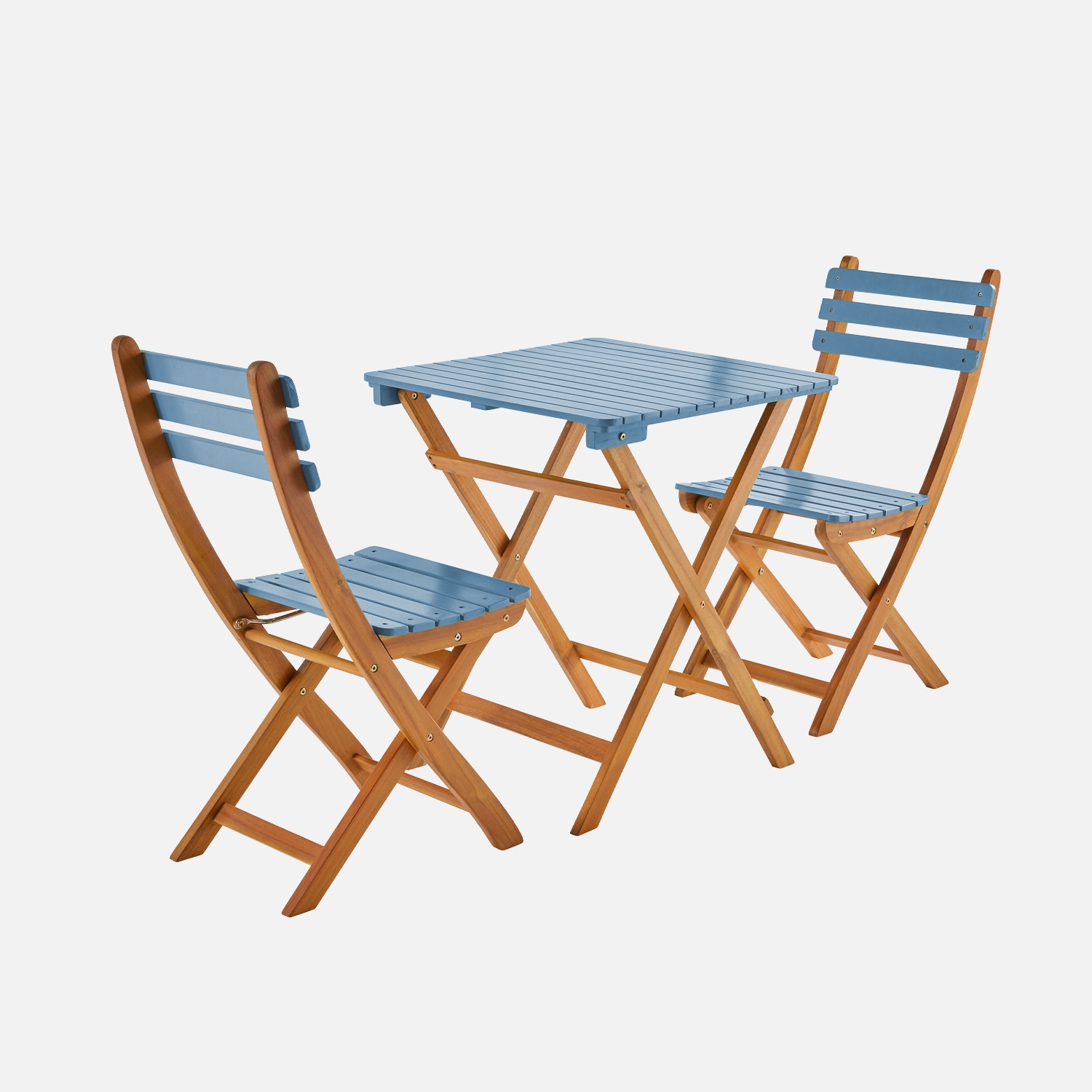 sweeek - Mesa de jardín de madera de acacia con 2 sillas plegables , Hilora , 60x60x8