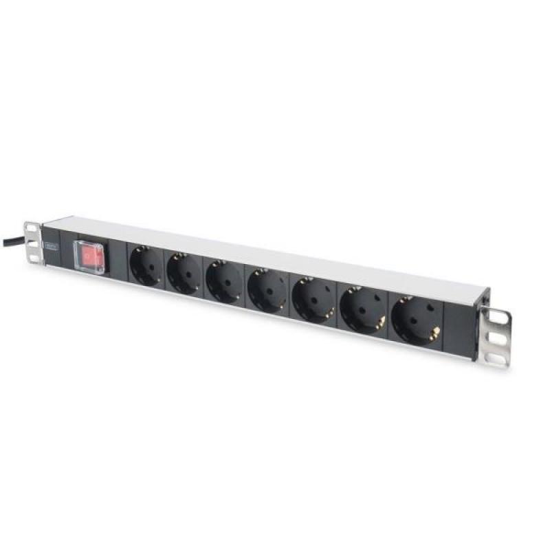 PDU de aluminio de 1U, montaje en bastidor, 7 salidas de seguridad 16A, 4000W, 250VAC 50 / 60Hz, int