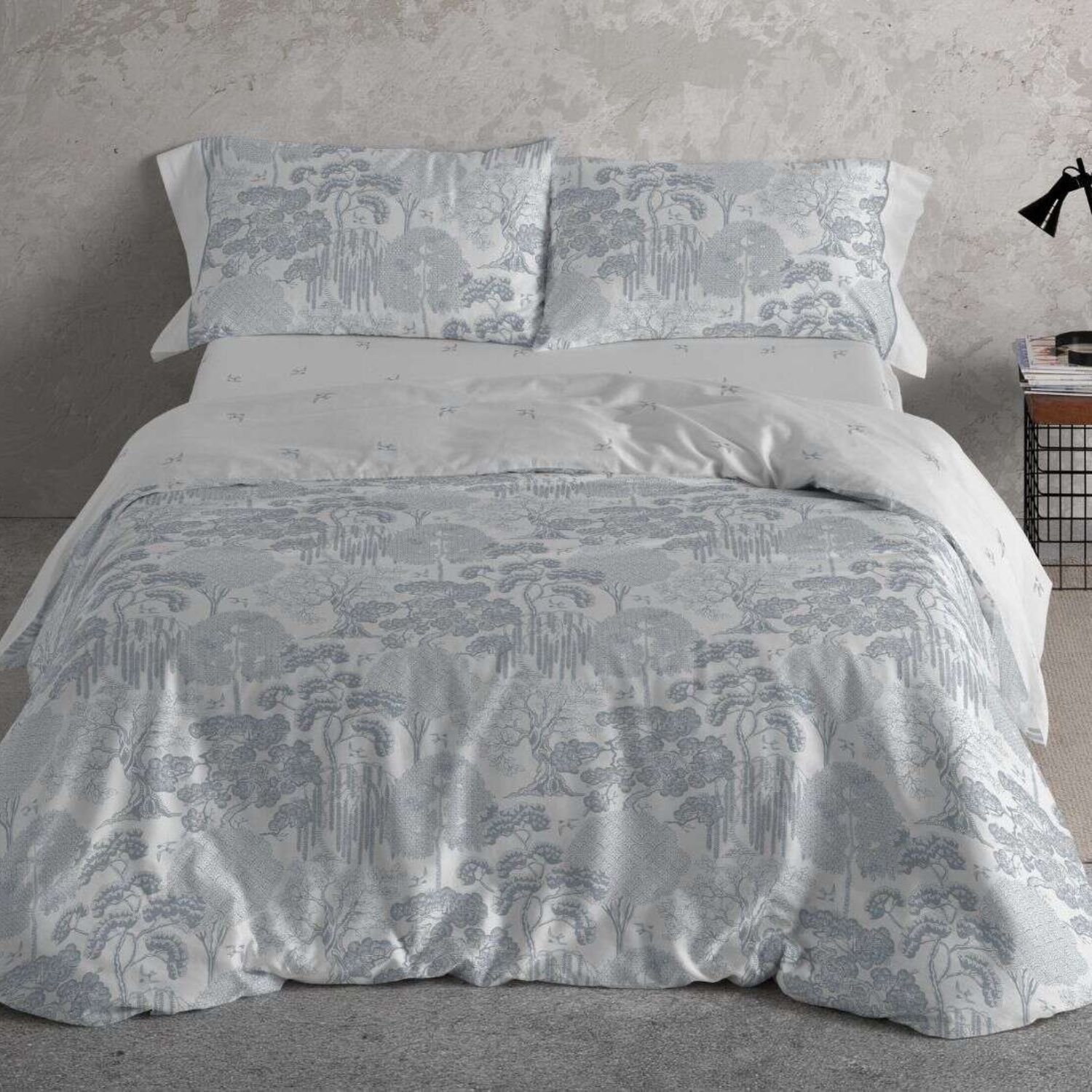 Funda Nórdica BURRITO BLANCO 50% Algodón Diseño Japonés Azul Noche - Tacto Suave, Fácil Planchado, Alta Durabilidad - Cama 90-200cm