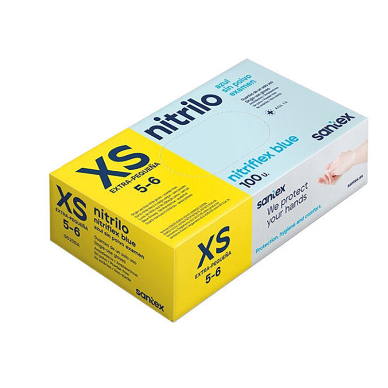 Santex Nitriflex Blue Pack de 100 Guantes de Nitrilo para Examen Talla XS - 3.5 gramos - Sin Polvo - Libre de Latex - No Esteriles - Color Azul