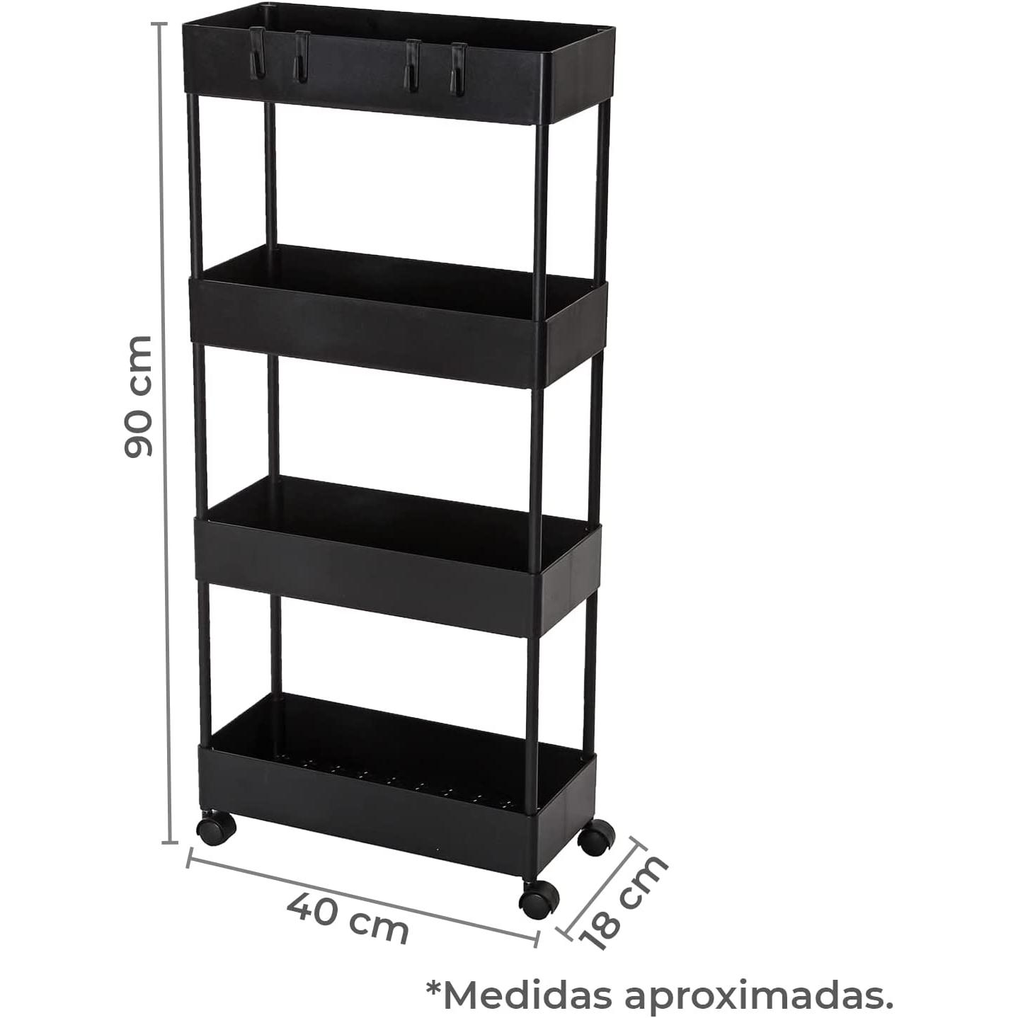 TIENDA EURASIA - Carro Cocina con Ruedas con Baldas y Colgadores, carro para baño, carro organizador con ruedas, estanteria sencillo