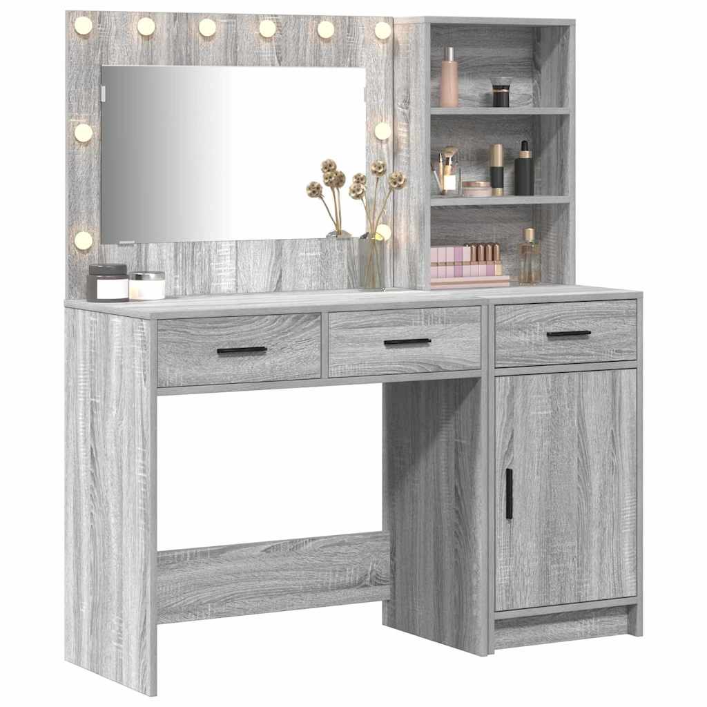 vidaXL Mesa Tocador con cajón 2 pcs Gris Madera de ingeniería