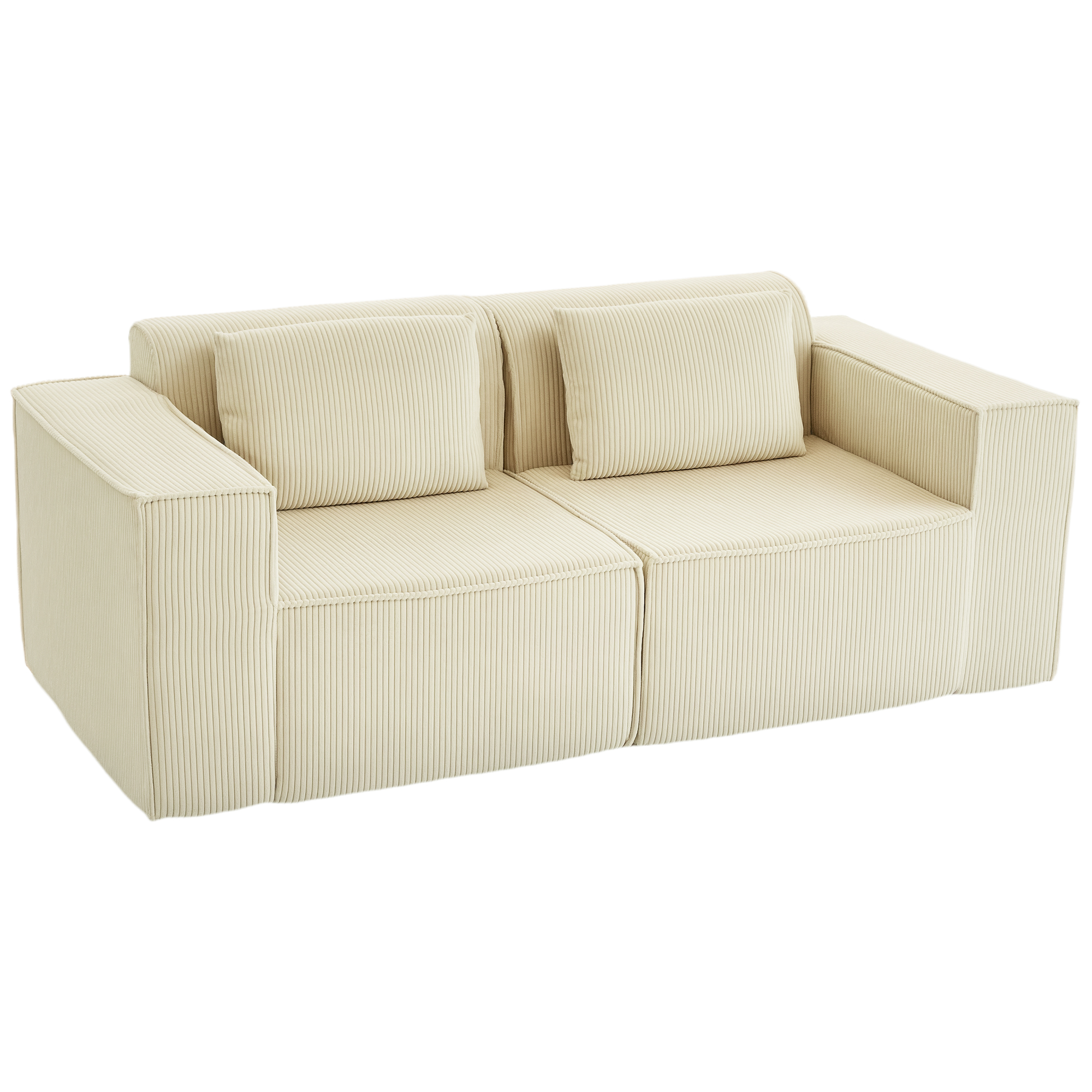 HOMCOM Sofá de 3 Plazas, Sofá de Salón, 202x90x76 cm, Tapizado en Pana, Acolchado Grueso, Asiento Extra Profundo, Reposabrazos Anchos, 2 Almohadas, Beige
