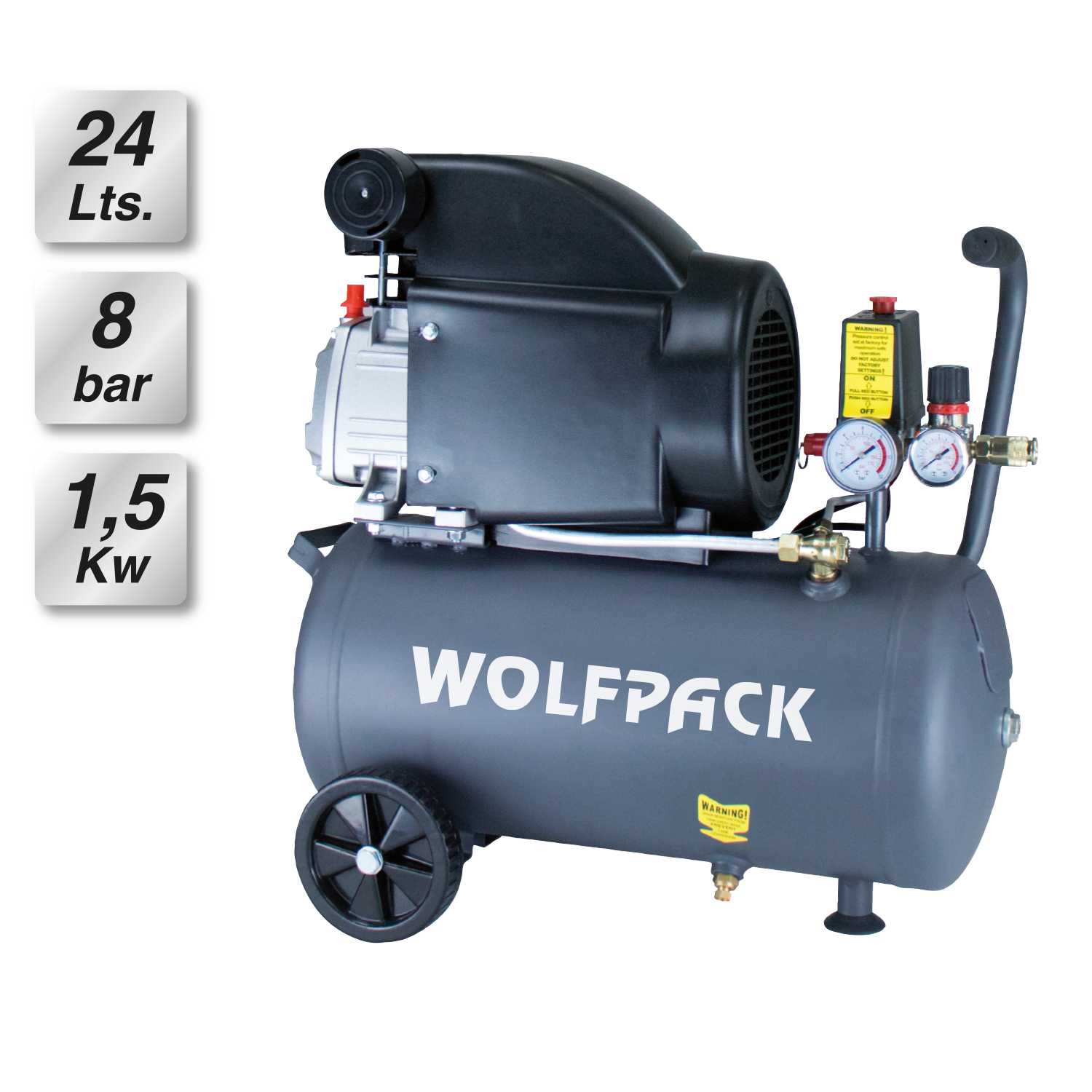 SANCO STORE - WOLFPACK LINEA PROFESIONAL Compresor Aire Wolfpack 24 Litros / 8 Bares / 1,5 Kw - 2,0 HP