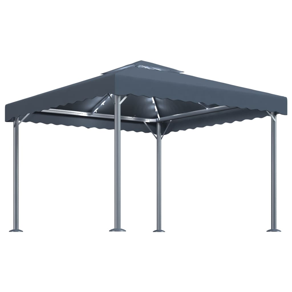vidaXL Cenador con Tira de Luces Aluminio 300x300 cm Pérgola Parasol Color Antracita,  Crema, y mas